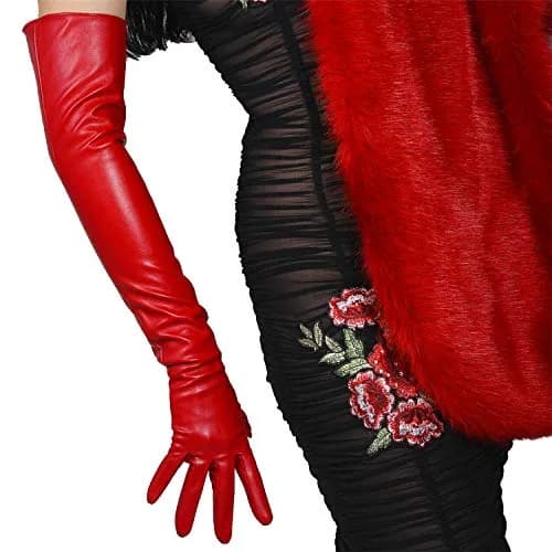 DooWay Red Long Leather Gloves - 24" Women's Faux Leather Opera Gloves for Evening, Halloween, Cosplay thumbnail 6