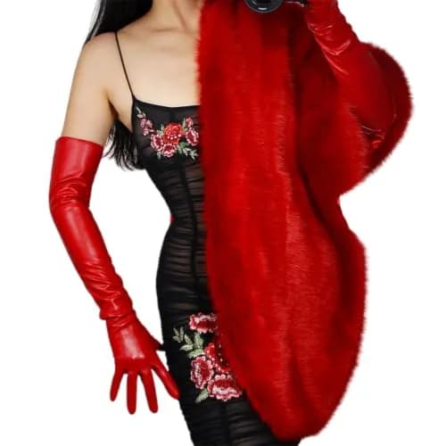 DooWay Red Long Leather Gloves - 24" Women's Faux Leather Opera Gloves for Evening, Halloween, Cosplay thumbnail 7