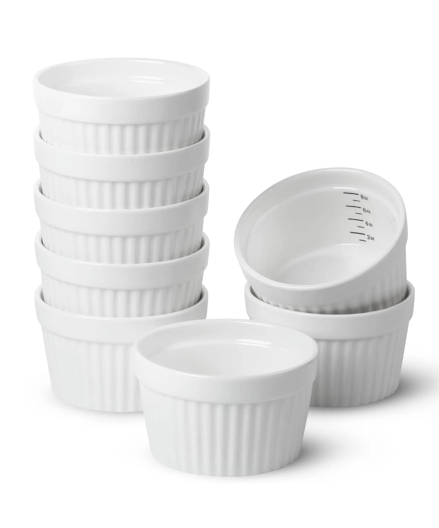 Brew To A Tea Ramekins 8 oz Set of 8 | Elegant Ceramic Bakeware for Crème Brûlée & More