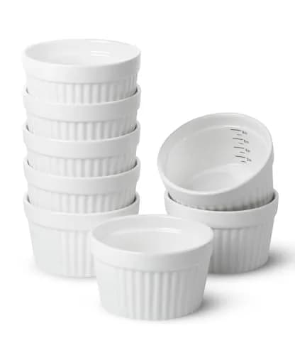 Brew To A Tea Ramekins 8 oz Set of 8 | Elegant Ceramic Bakeware for Crème Brûlée & More thumbnail 1