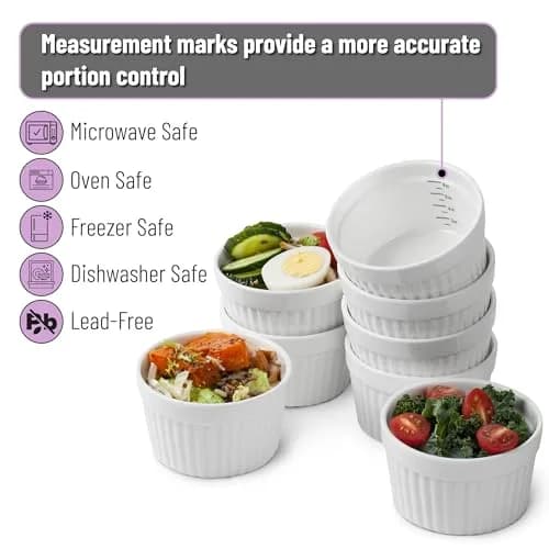 Brew To A Tea Ramekins 8 oz Set of 8 | Elegant Ceramic Bakeware for Crème Brûlée & More thumbnail 4