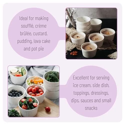Brew To A Tea Ramekins 8 oz Set of 8 | Elegant Ceramic Bakeware for Crème Brûlée & More thumbnail 5