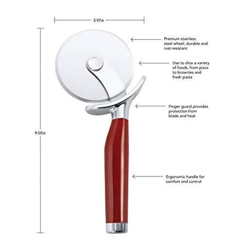 KitchenAid Classic Pizza Wheel with Sharp Blade 23cm (9-Inch) Red | Cuts Crusts, Pies & More Safely thumbnail 2