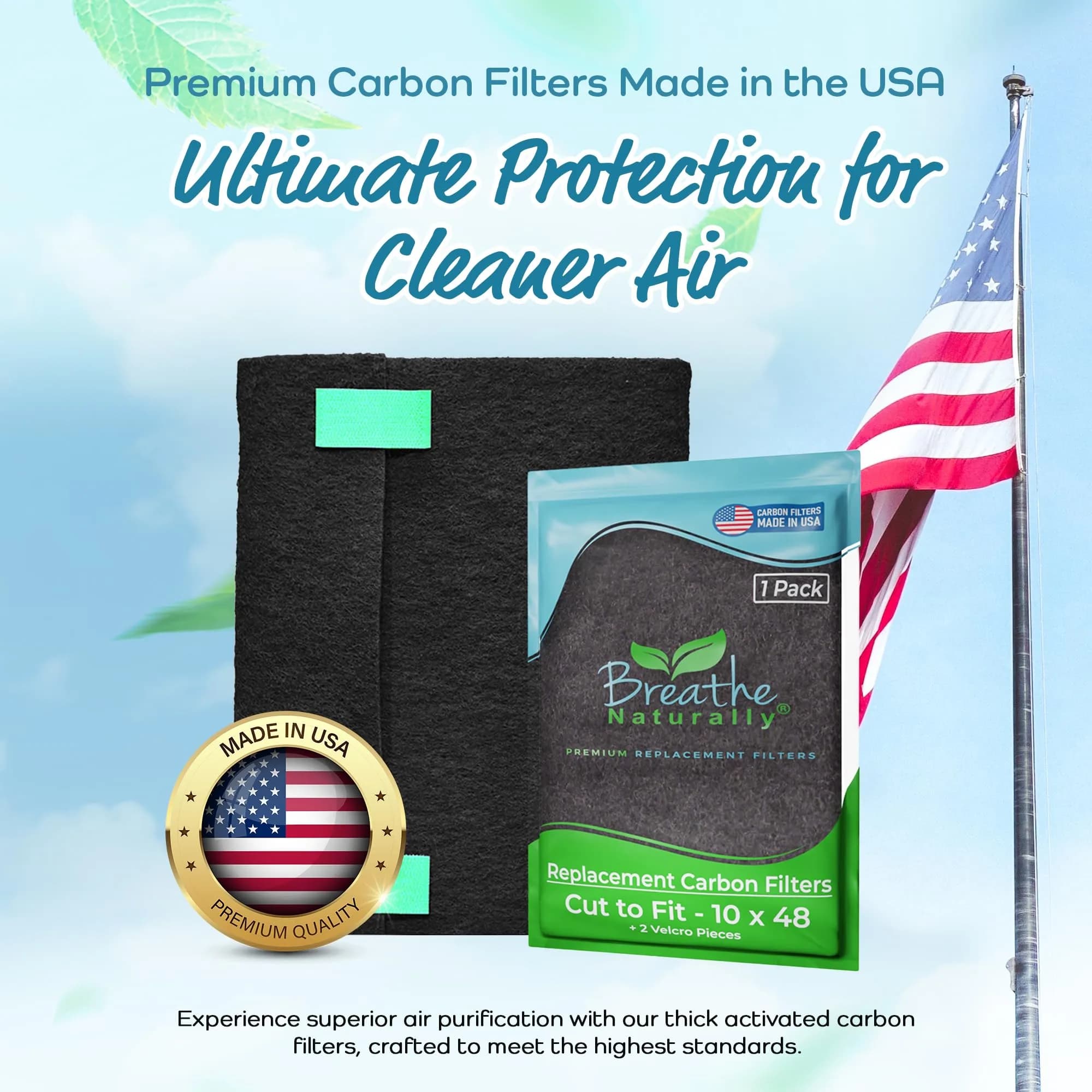 Breathe Naturally Universal Cut-to-Fit Carbon Activated Air Filter 10x48 Inch (Pack of 1) | Captures Smoke & Pollutants - view 2