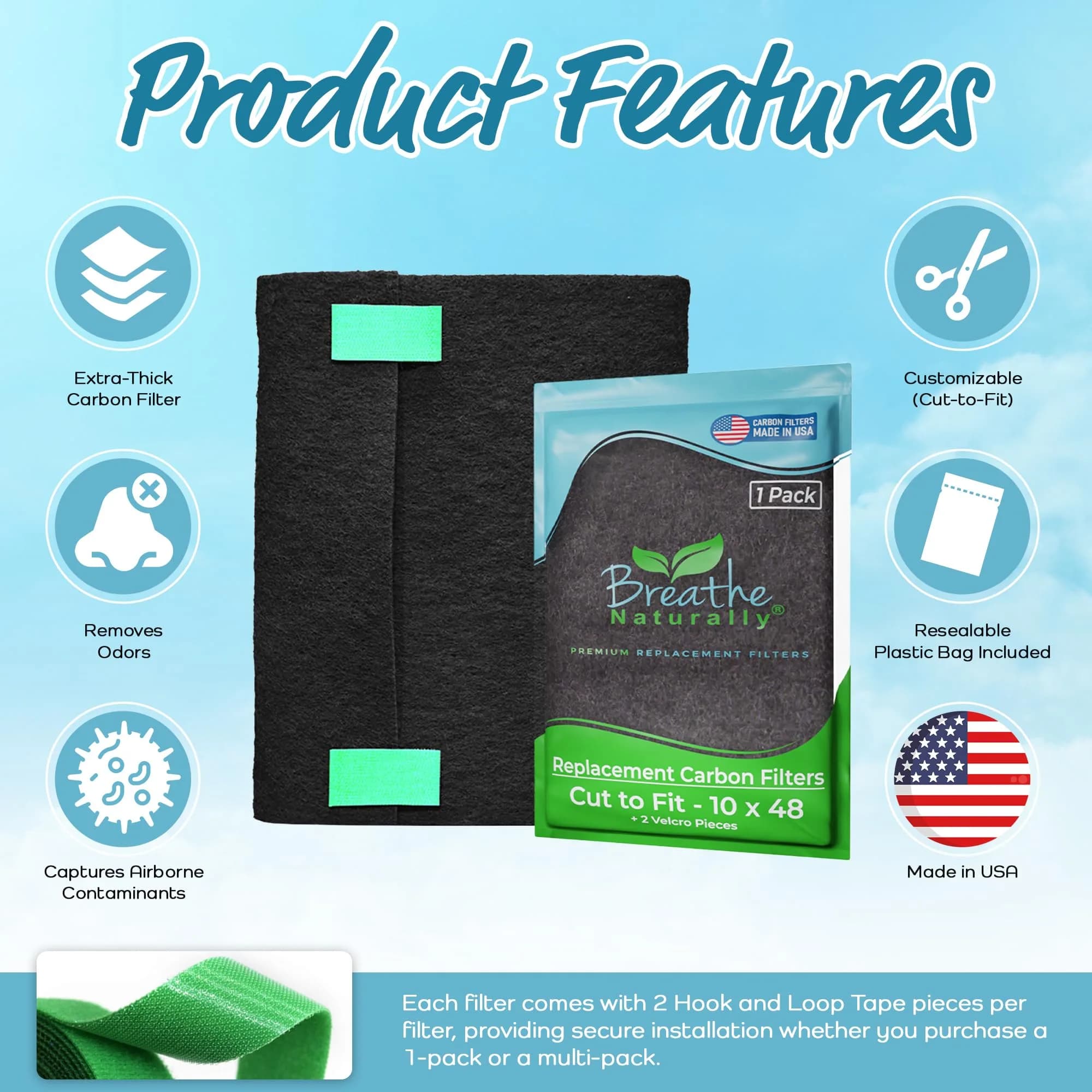 Breathe Naturally Universal Cut-to-Fit Carbon Activated Air Filter 10x48 Inch (Pack of 1) | Captures Smoke & Pollutants - view 4