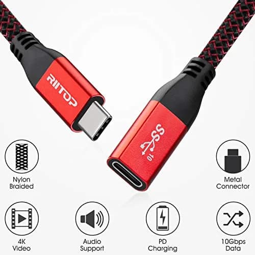 RIITOP USB-C Extension Cable 2ft (0.6m) Red | 10Gbps Data & 4K Video Transfer thumbnail 2