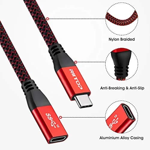 RIITOP USB-C Extension Cable 2ft (0.6m) Red | 10Gbps Data & 4K Video Transfer thumbnail 3