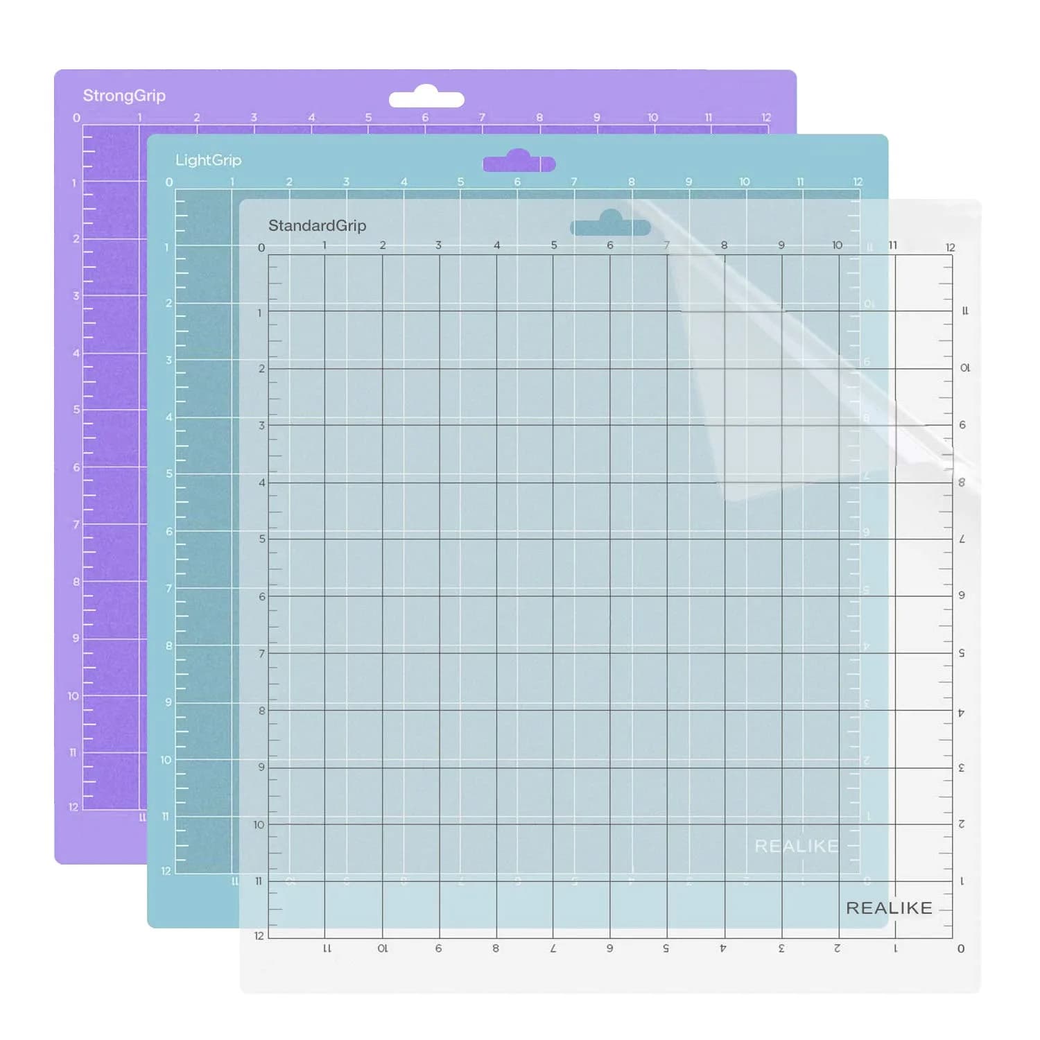 REALIKE 12x12 inch StrongGrip Cutting Mat (3 Mats, Blue Transparent Purple) - main product image