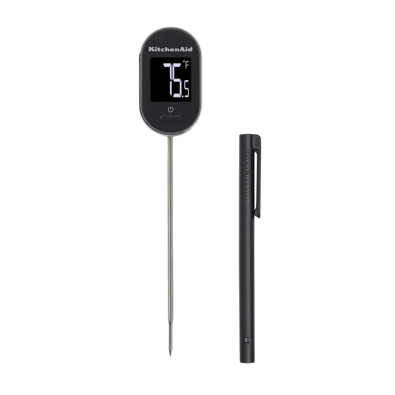 KitchenAid Black Digital Instant Read Food Thermometer 7.5in (19cm) | Pivoting Display for Easy Viewing — Black