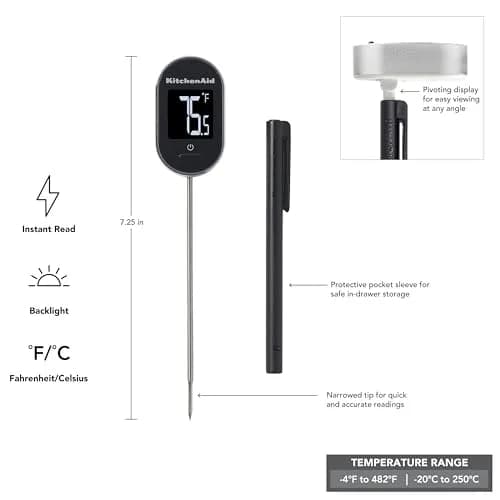 KitchenAid Black Digital Instant Read Food Thermometer 7.5in (19cm) | Pivoting Display for Easy Viewing thumbnail 2
