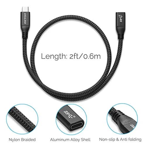 RIITOP USB-C Extension Cable 2ft (0.6m) | 10Gbps Data Transfer & 100W Charging thumbnail 5