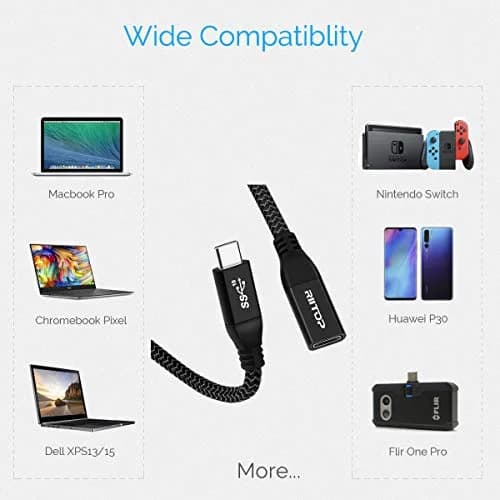 RIITOP USB-C Extension Cable 2ft (0.6m) | 10Gbps Data Transfer & 100W Charging thumbnail 7