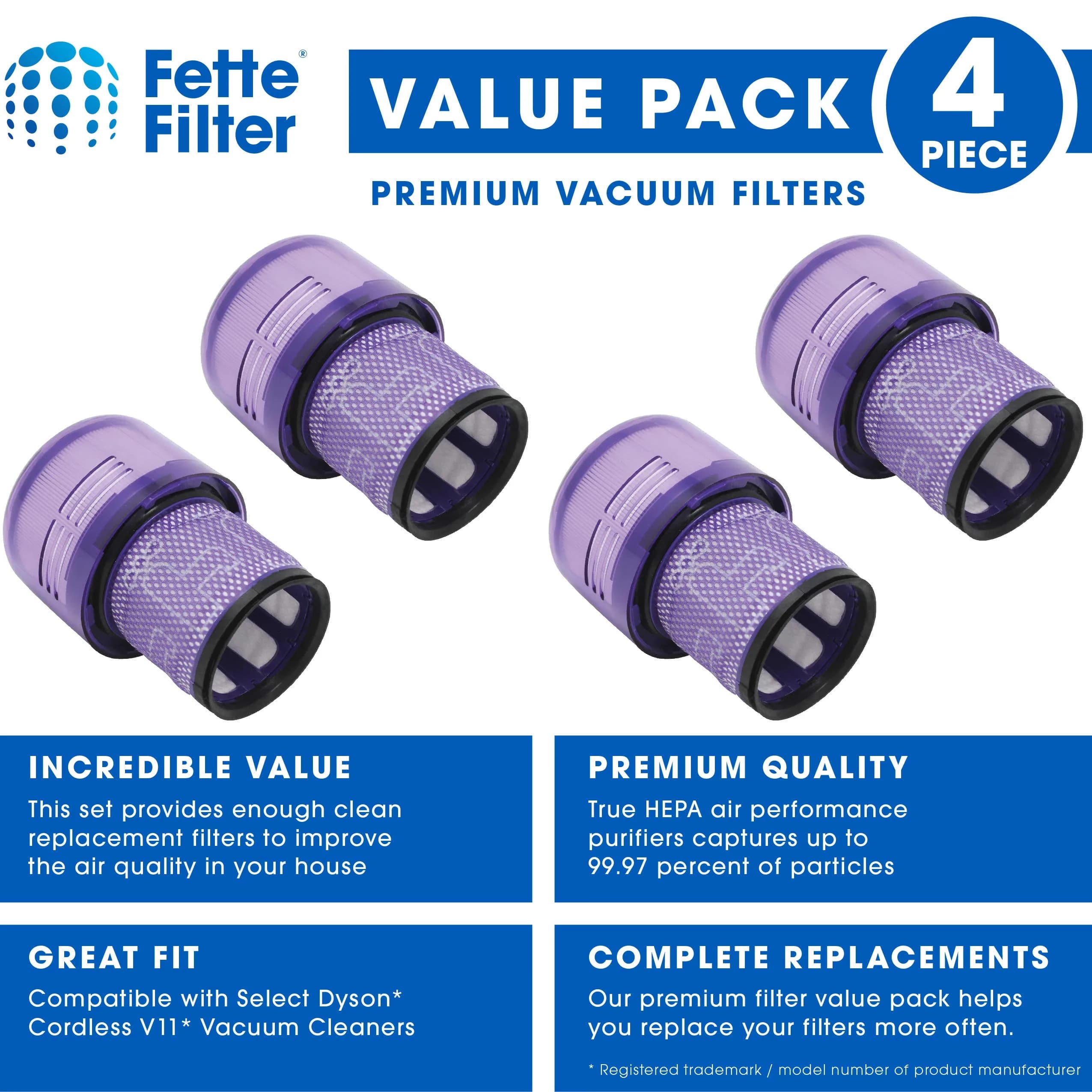 Fette Filter HEPA Vacuum Filter 4-Pack | Compatible with Dyson V11, V15 Models (0.55 kg) - view 2