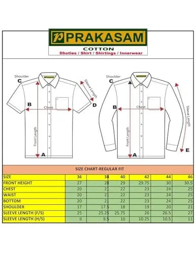 PRAKASAM COTTON Men's White Long Sleeve Regular Fit Mono Cotton Shirt 36 (200mm x 40mm x 200mm) thumbnail 5