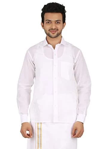 PRAKASAM COTTON Men's White Long Sleeve Regular Fit Mono Cotton Shirt 36 (200mm x 40mm x 200mm) thumbnail 1