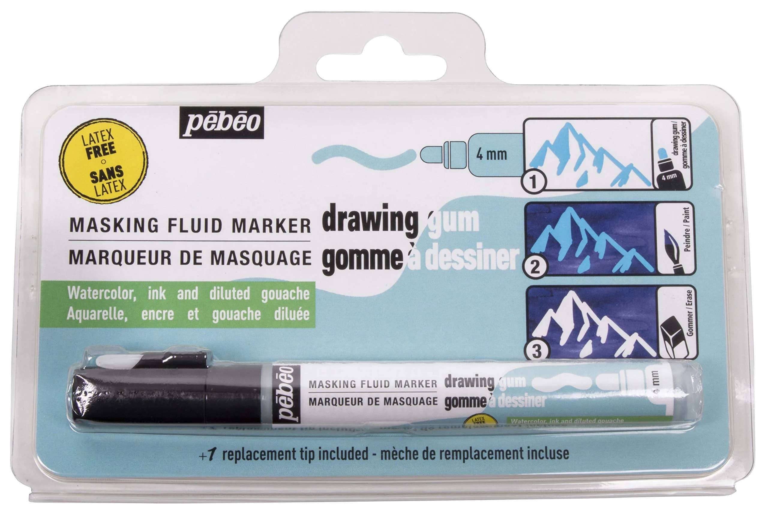 PEBEO Drawing Gum Marker 4mm (0.16 inch) Tip, Latex-Free, Black Ink | Waterproof Masking Fluid for Art & Crafts — DRAWING GUM