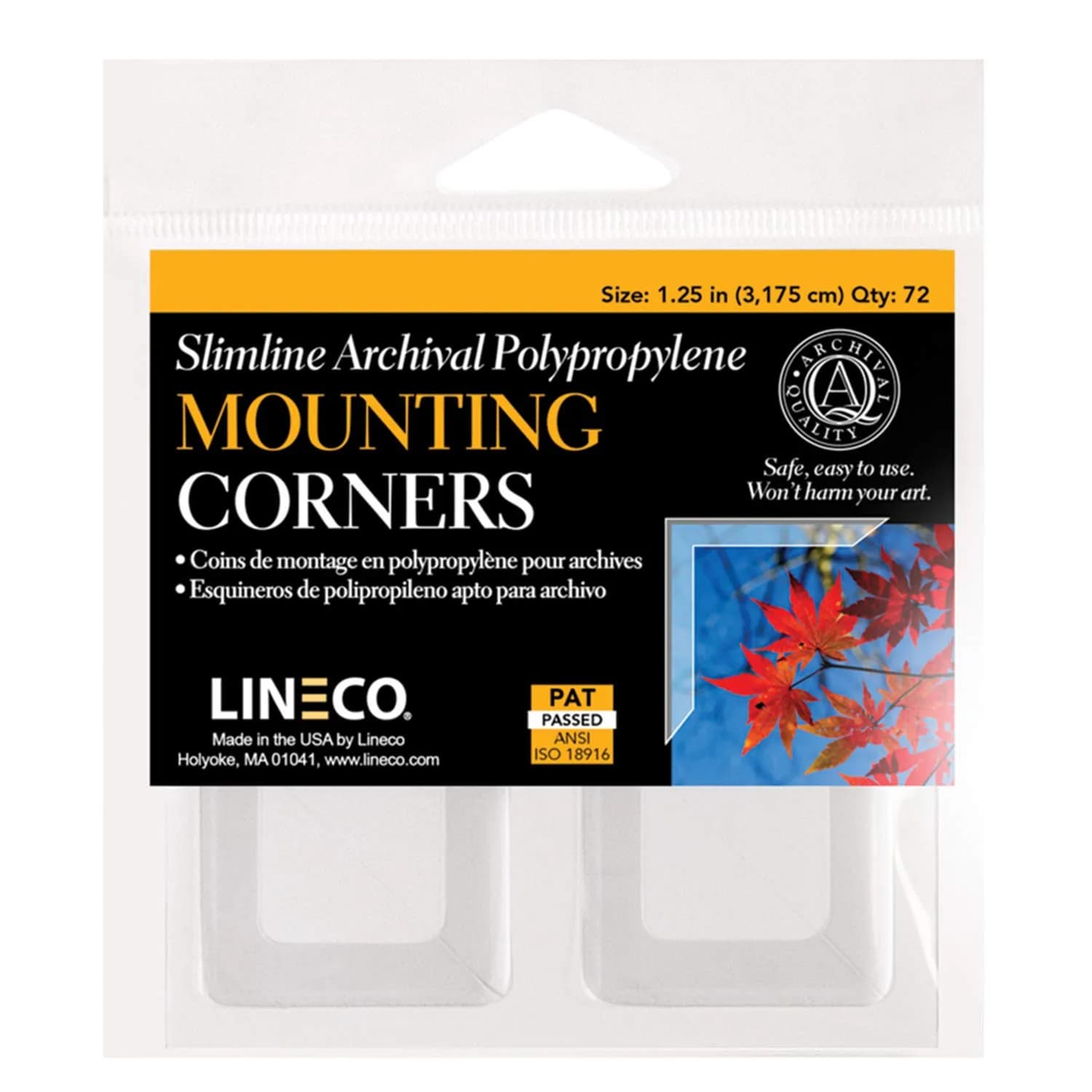 Lineco Slimline Polypropylene Mounting Corners 72 PCS | Acid-Free Archival Quality for Photos & Art - main product image