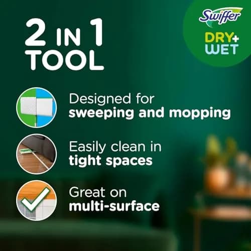 Swiffer Sweeper 2-in-1 Mop Starter Kit | Dry & Wet Multi-Surface Floor Cleaner, 20-Piece Set thumbnail 2