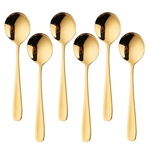 Buyer Star 7-Inch Round Soup Spoons, 18/10 Stainless Steel, Set of 6 | Gold Finish thumbnail 1
