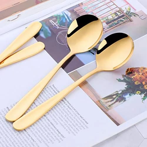 Buyer Star 7-Inch Round Soup Spoons, 18/10 Stainless Steel, Set of 6 | Gold Finish thumbnail 6