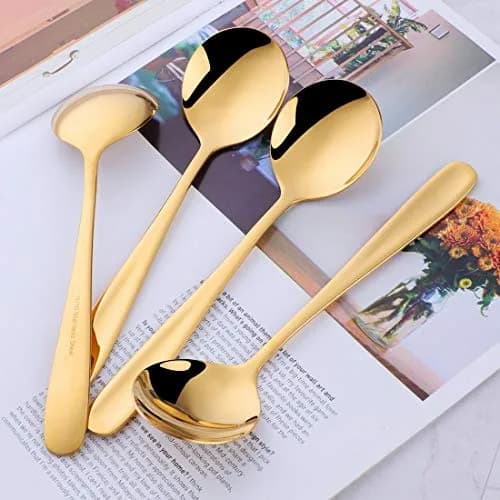 Buyer Star 7-Inch Round Soup Spoons, 18/10 Stainless Steel, Set of 6 | Gold Finish thumbnail 2