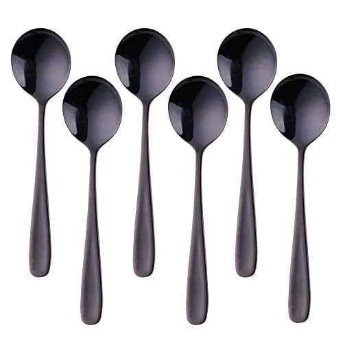 Buyer Star 7-Inch Round Soup Spoons Set, 18/10 Stainless Steel, 6 Pieces | Magic Red Finish - main product image
