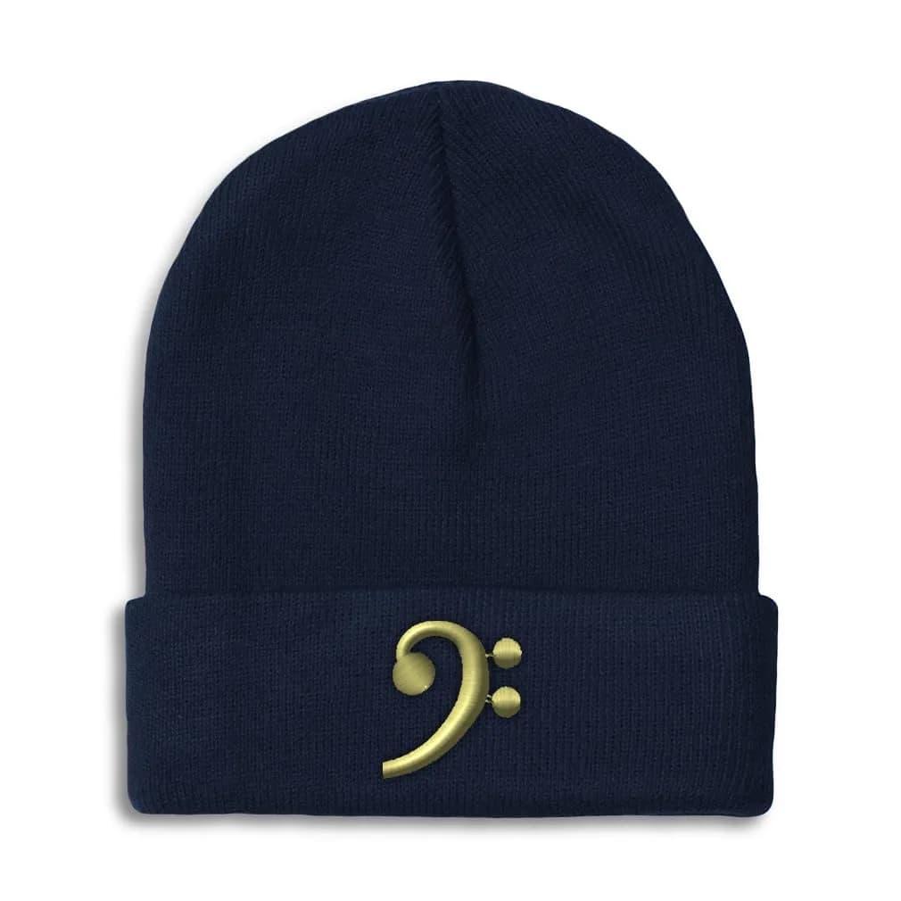 Speedy Pros Beanies for Men Black Bass Clef Gold Embroidery | Winter Skull Cap for Women Acrylic One Size Navy — Navy Design Only
