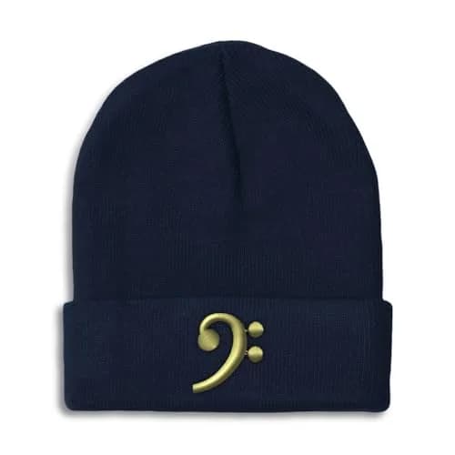 Speedy Pros Beanies for Men Black Bass Clef Gold Embroidery | Winter Skull Cap for Women Acrylic One Size Navy thumbnail 1