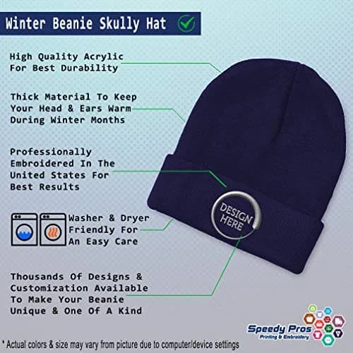 Speedy Pros Beanies for Men Black Bass Clef Gold Embroidery | Winter Skull Cap for Women Acrylic One Size Navy thumbnail 4