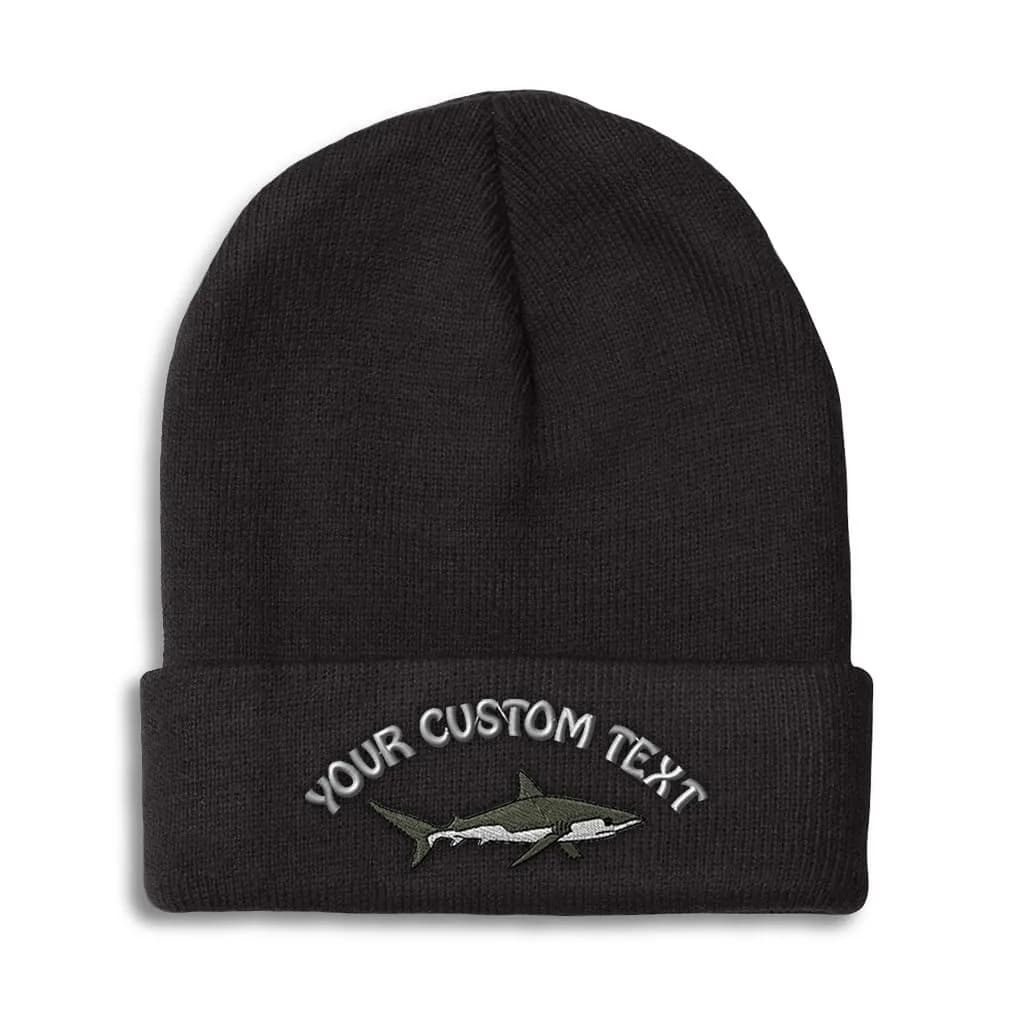Speedy Pros Custom Beanies for Men Shark Embroidery One Size Black | Warm & Bold Style — Black Personalized Text Here