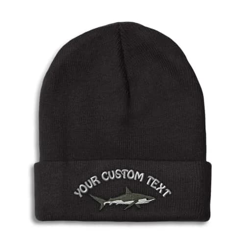 Speedy Pros Custom Beanies for Men Shark Embroidery One Size Black | Warm & Bold Style thumbnail 1