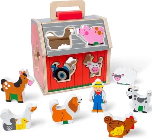 Melissa & Doug Take-Along Wooden Toy Barn, 11-Pc Portable Toddler Playset with Farm Animals & Pop-Up Roof, Preschool Learning Toys for Girls & Boys 2+ thumbnail 1