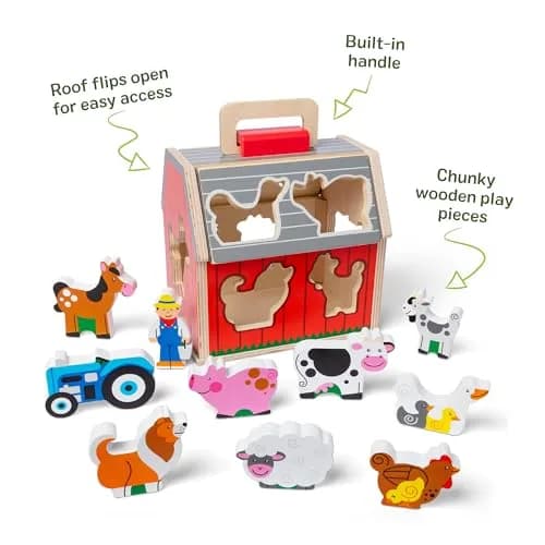 Melissa & Doug Take-Along Wooden Toy Barn, 11-Pc Portable Toddler Playset with Farm Animals & Pop-Up Roof, Preschool Learning Toys for Girls & Boys 2+ thumbnail 3