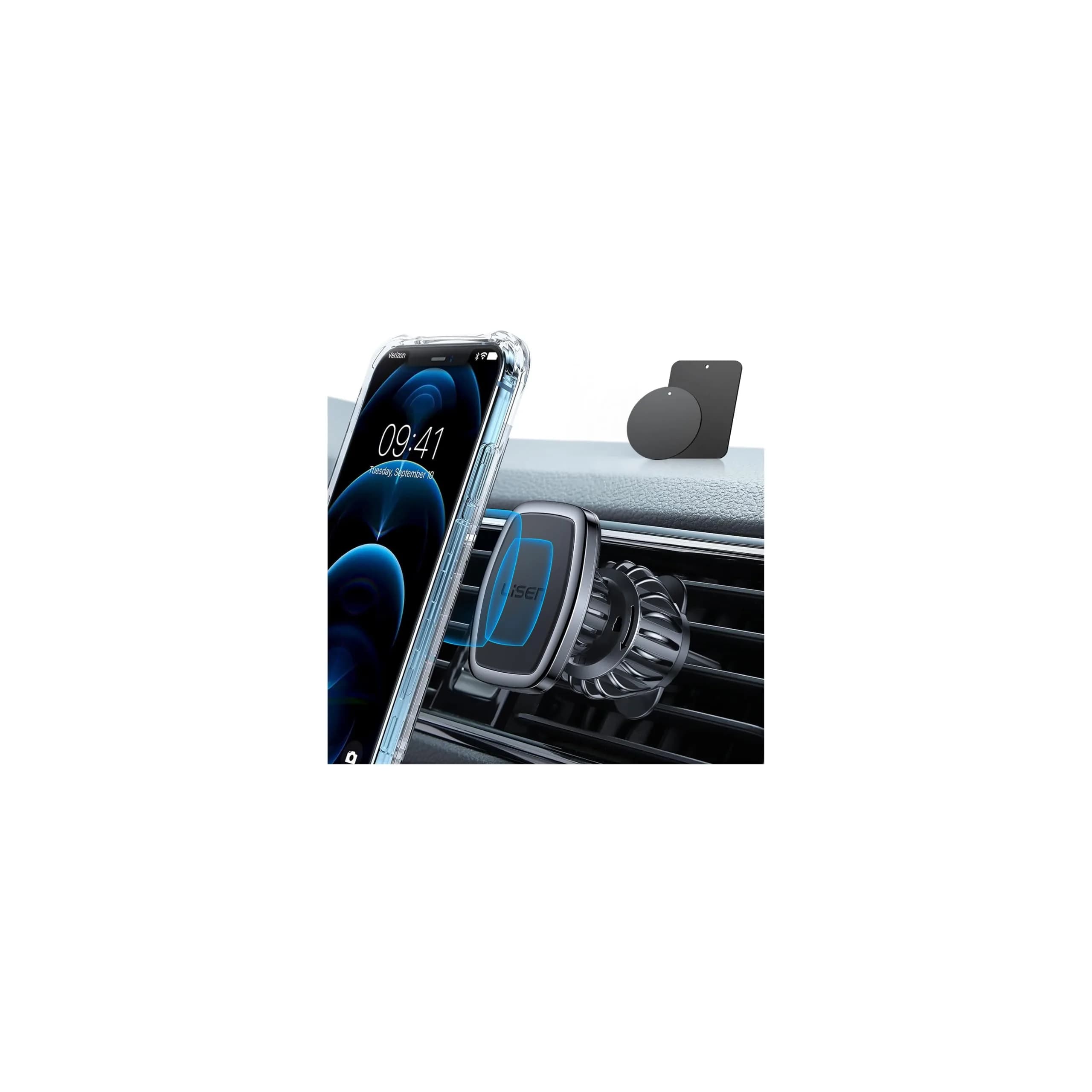LISEN Magnetic Phone Holder for Car, Black Vent Mount with 6 Strong Magnets | Secure Grip for Smartphones — Black