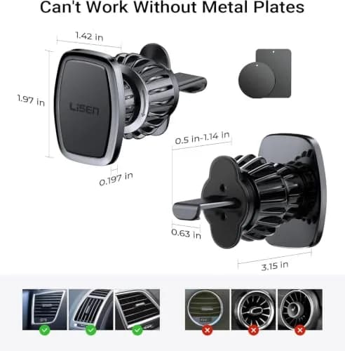 LISEN Magnetic Phone Holder for Car, Black Vent Mount with 6 Strong Magnets | Secure Grip for Smartphones thumbnail 8