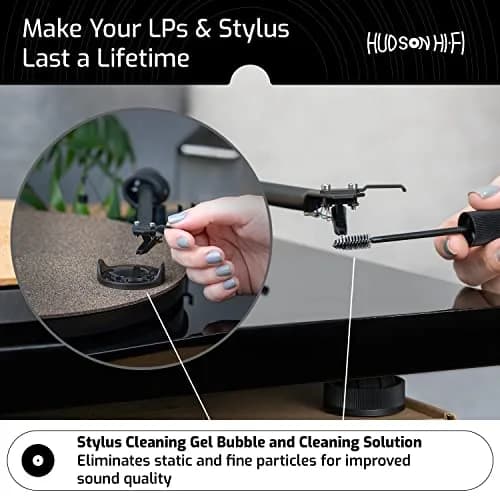 Hudson Hi-Fi 9-in-1 Vinyl Record Cleaning Kit – Anti-Static Cleaner, Carbon Fiber & Velvet Brushes, Stylus Gel, Microfiber Cloth, Mitts & Label Protector for LP Care thumbnail 7