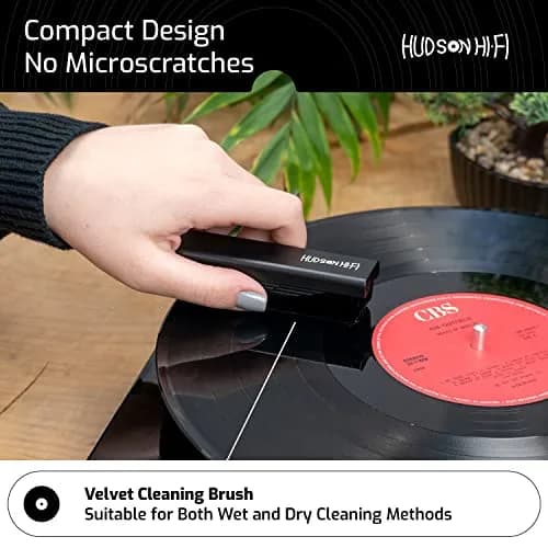 Hudson Hi-Fi 9-in-1 Vinyl Record Cleaning Kit – Anti-Static Cleaner, Carbon Fiber & Velvet Brushes, Stylus Gel, Microfiber Cloth, Mitts & Label Protector for LP Care thumbnail 8