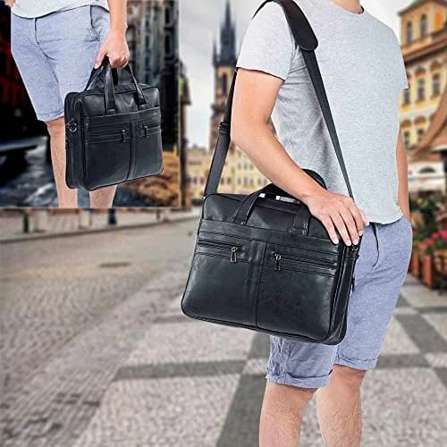 seyfocnia Men's Leather Messenger Bag 15.6 Inch Laptop | Water-Resistant PU Leather, Multiple Compartments, Adjustable Shoulder Strap thumbnail 2