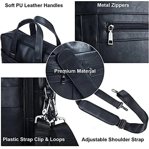 seyfocnia Men's Leather Messenger Bag 15.6 Inch Laptop | Water-Resistant PU Leather, Multiple Compartments, Adjustable Shoulder Strap thumbnail 3