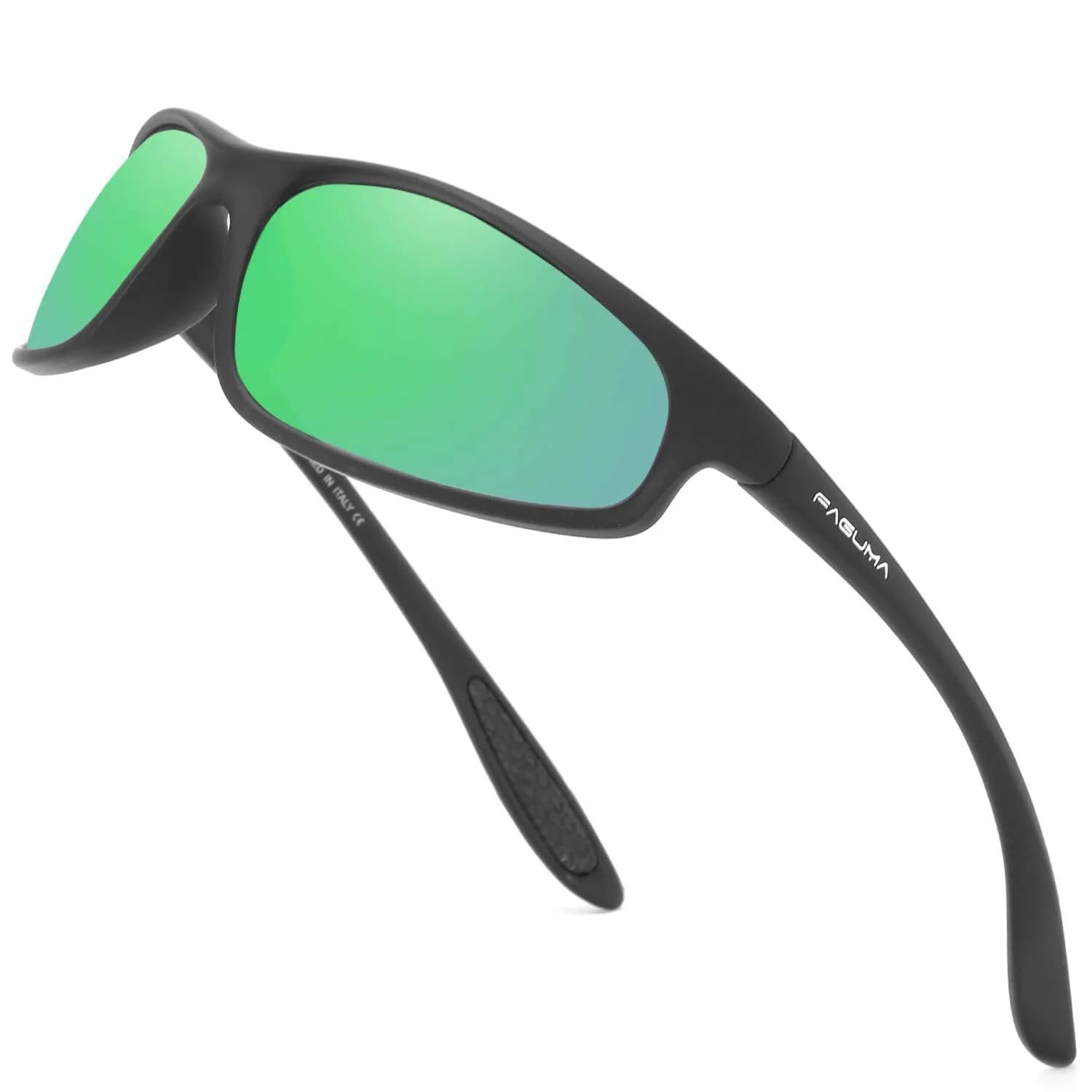 FAGUMA Polarized Sports Sunglasses For Men UV400 Protection Matte Black/Green Mirror | Polarized, Anti-Glare, Lightweight — Matte Black/Green Mirror