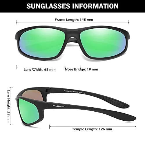 FAGUMA Polarized Sports Sunglasses For Men UV400 Protection Matte Black/Green Mirror | Polarized, Anti-Glare, Lightweight thumbnail 4