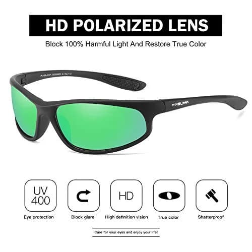 FAGUMA Polarized Sports Sunglasses For Men UV400 Protection Matte Black/Green Mirror | Polarized, Anti-Glare, Lightweight thumbnail 3