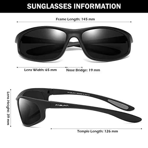 FAGUMA Polarized Sports Sunglasses for Men | UV400 Protection, Matte Black/Grey thumbnail 4