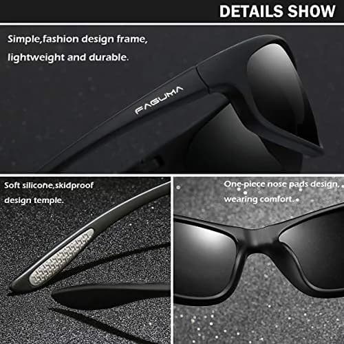 FAGUMA Polarized Sports Sunglasses for Men | UV400 Protection, Matte Black/Grey thumbnail 5
