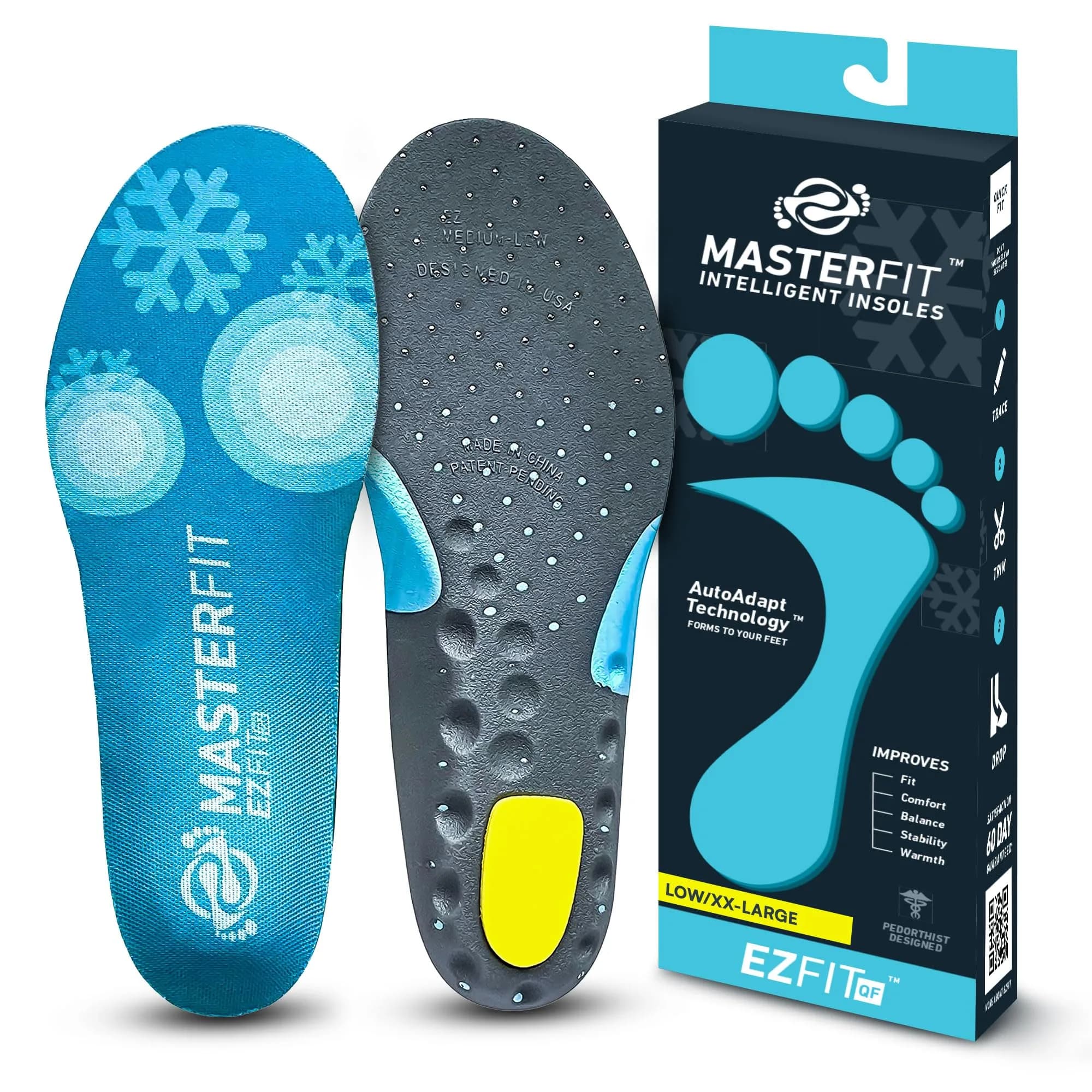 MASTERFIT EZFit QF Ski/Snowboard Boot Insoles Low Vol/XXL | Personalized Support & Comfort for Winter Sports