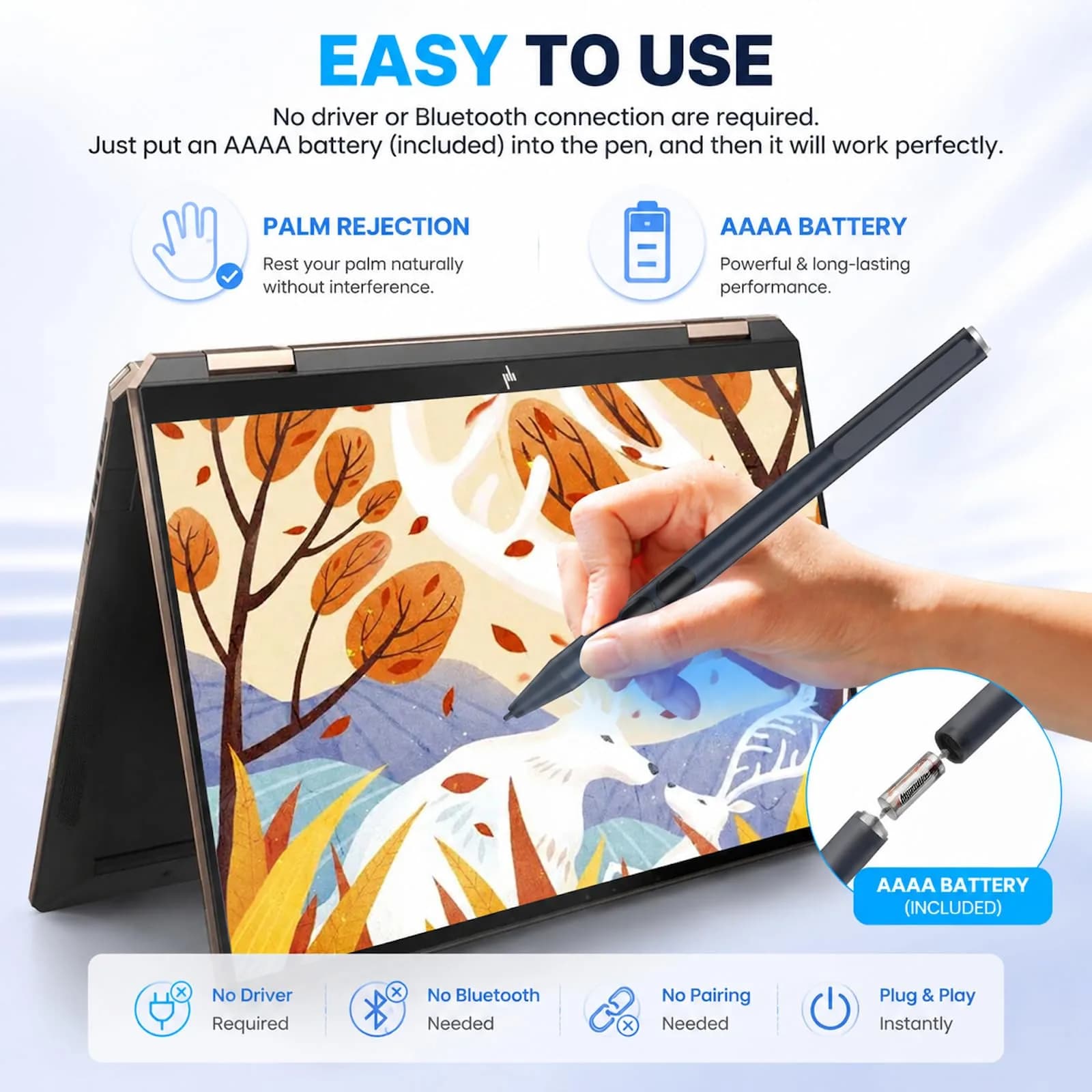 Hacey Active Stylus Pen for HP Laptops | 1024 Pressure Sensitivity + Palm Rejection - view 6