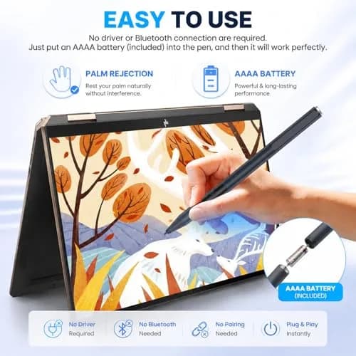 Hacey Active Stylus Pen for HP Laptops | 1024 Pressure Sensitivity + Palm Rejection thumbnail 6