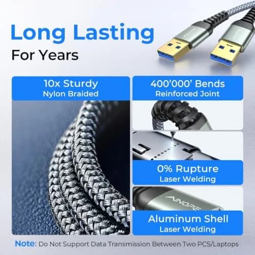 AINOPE USB to USB Cable, 3.3FT*2Pack | Data Transfer & Durable Nylon Braided thumbnail 2