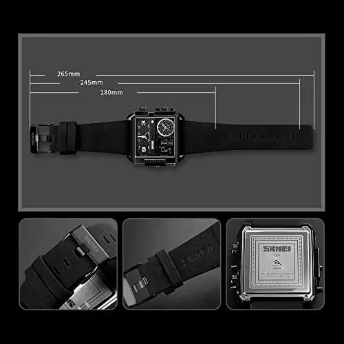 Gosasa Men's Square Large Face Digital Sports Watch with Triple Time Zone & LED Display, 51mm Case | Analog Quartz Movement thumbnail 5