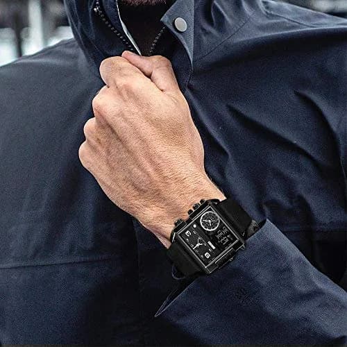 Gosasa Men's Square Large Face Digital Sports Watch with Triple Time Zone & LED Display, 51mm Case | Analog Quartz Movement thumbnail 2